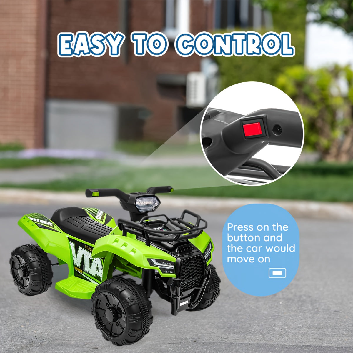 Electric Ride-On ATV for Kids 6V Battery Powered All Terrain Vehicle Toddlers Boys Girls Ages 3 4 5 Off-Road Quad Bike Birthday Christmas Gift