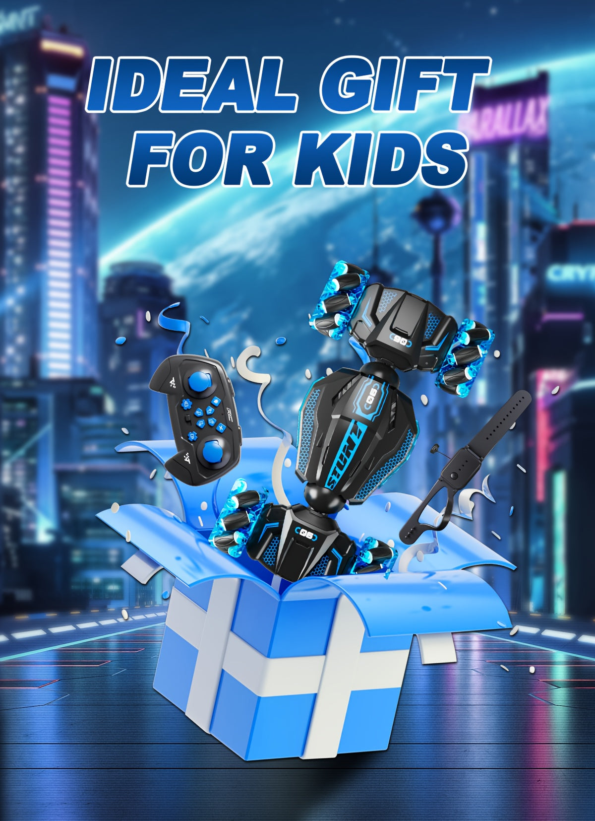 RC Stunt Car for Kids 8WD Dual Remote Control, 1:24 Scale 2.4GHz 28Km/h All-Terrain LED Race Car, Crash-Resistant Birthday Gift for Boys Girls