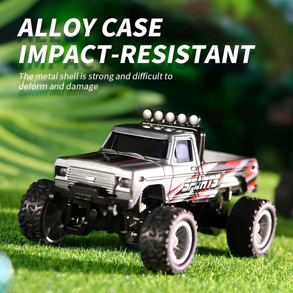 Mini RC Monster Truck 1/64 Scale 2.4GHz Die-Cast Alloy Off-Road Climbing Car with Shock Absorber - High Speed RC Gift for Adults Kids Boys