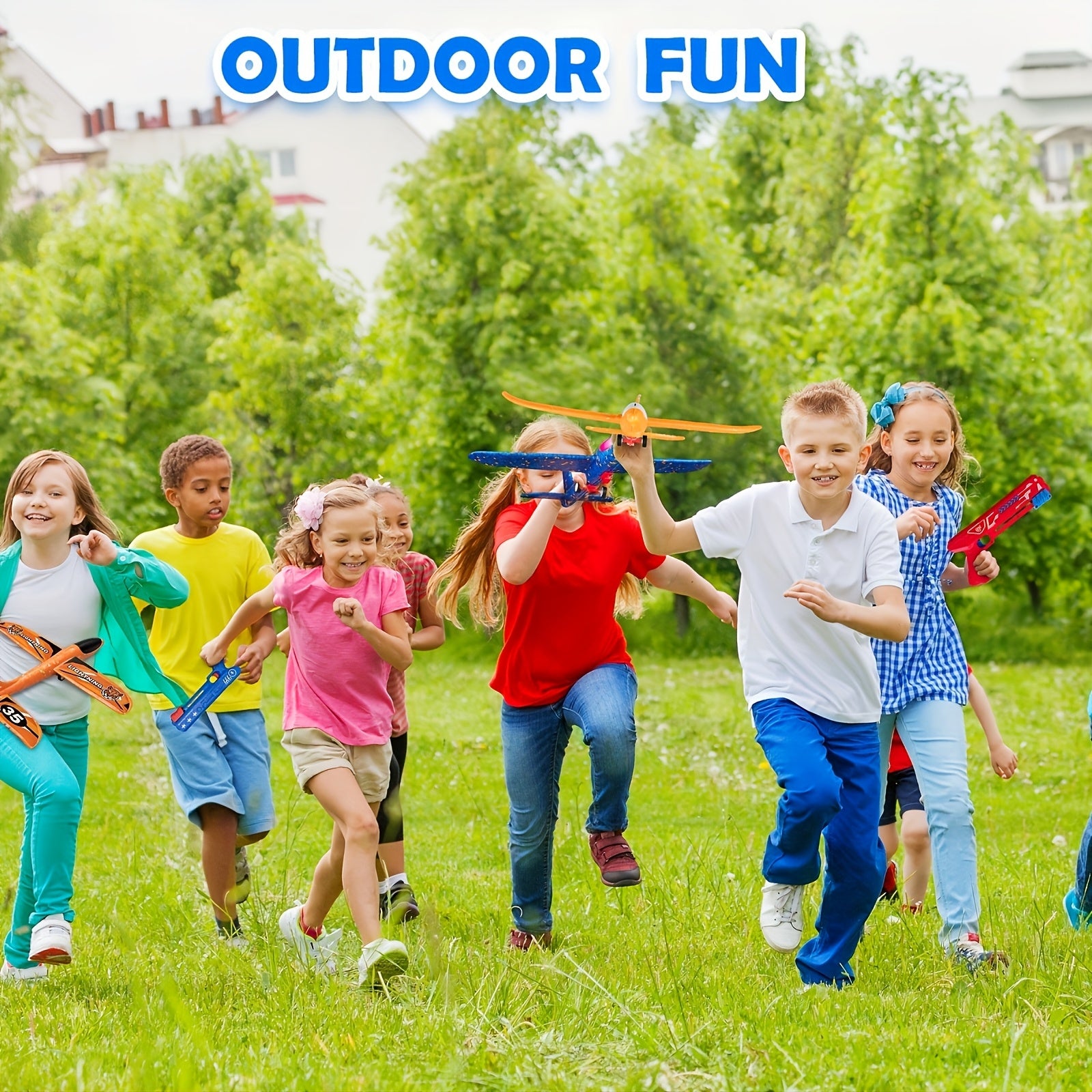 Airplane Launcher Toy 3 Planes 1 Shot – 2 Flight Modes Outdoor Flying Game with Customizable Stickers for Kids Ages 3-12 Birthday Christmas Gift