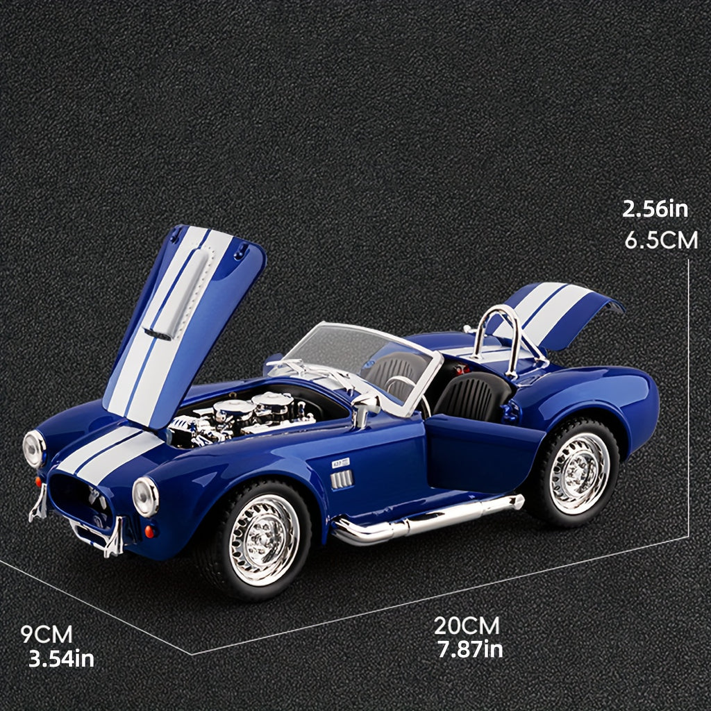 1:22 Scale Shelby Cobra Vintage Die-Cast Model Car Zinc Alloy Openable Doors Static Display Collectible Gift for Car Enthusiasts Home Office Desk Decor
