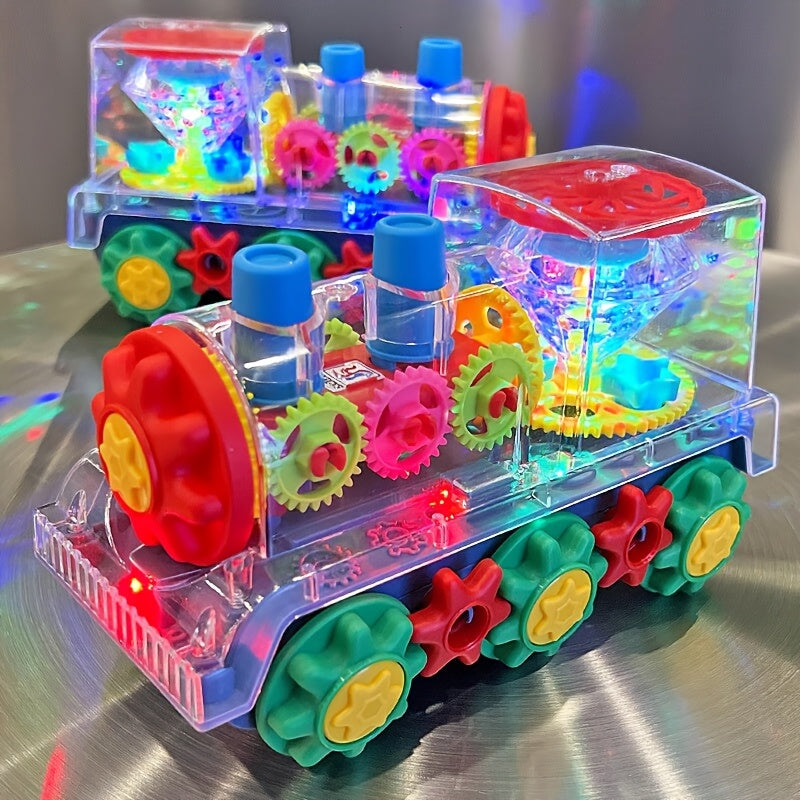 Electric Transparent Gear Train Toy for Toddlers with Flashing Lights & Music – 360 Spin Educational See-Through Gear Vehicle, Fun Learning Gift for Boys & Girls Ages 2+