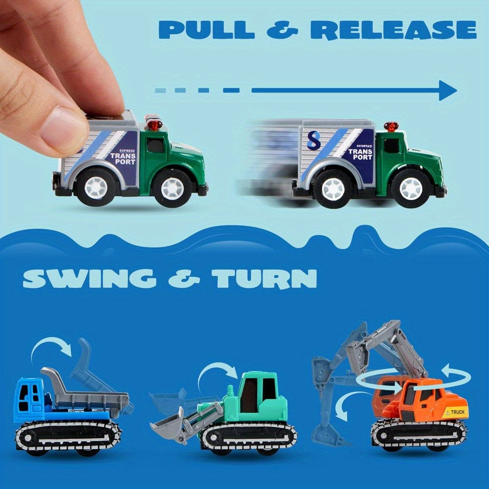 25-Piece Pull Back Cars and Trucks Toy Set for Kids – Die-Cast Vehicle Playset with Fire Truck, Police Car & School Bus, Party Favors, Easter & Christmas Gift for Boys and Girls