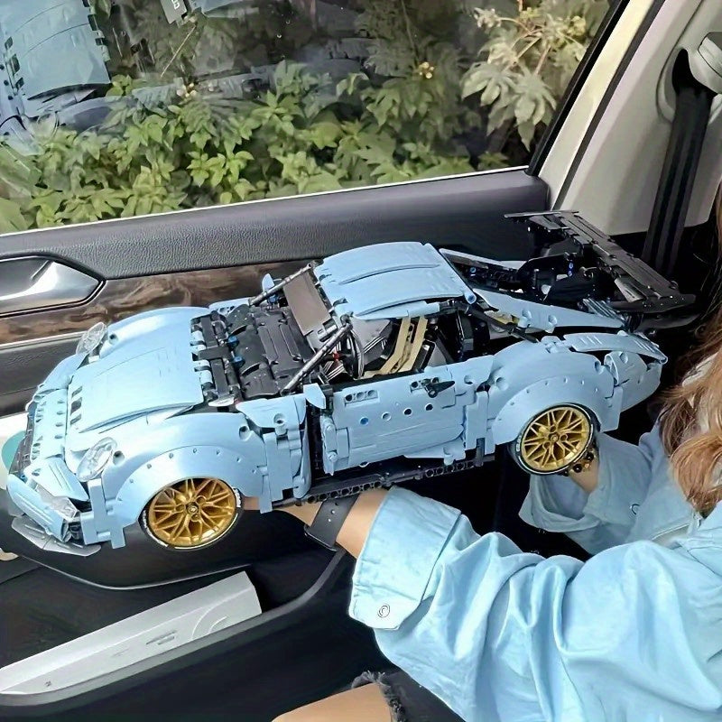 2100pcs Misty Blue Lowrider Sports Car Building Blocks Set Adult Collectible Model Kit Desktop Ornament Room Decor Gift for Men Car Enthusiasts