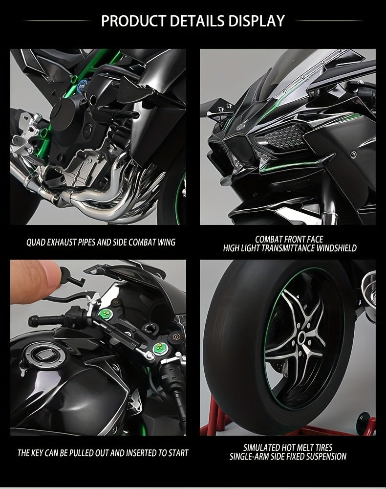 Die-Cast Motorcycle Model with Realistic Sound Effects & Exhaust Spray – 1:6 Scale Alloy Replica with LED Lights, Rotating Wheels & 8 Accessories, Collector Gift for Motorcycle Enthusiasts