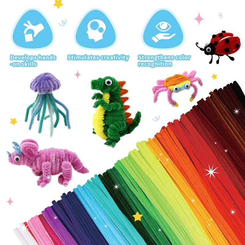 Pipe Cleaners Bulk for Crafts, 12-Inch Chenille Stems with 24-Color 1200-Piece Option, DIY Flower Bouquet Kits & Accessories