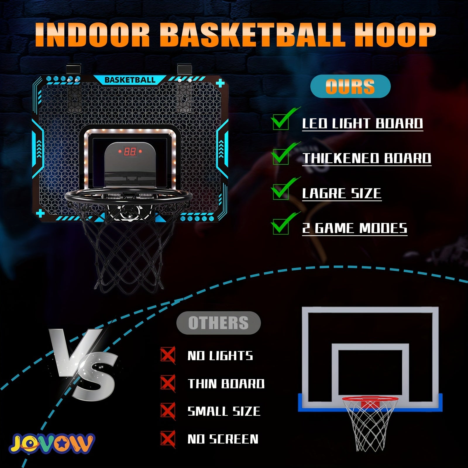Kids Basketball Hoop Set with LED Lights Electronic Scoreboard 4 Balls Door Stand Indoor Outdoor Sports Toy for Boys Girls - Birthday Christmas Gift