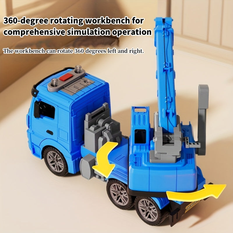 Inertia Crane Toy Engineering Vehicle with Interactive Track Telescopic Arm Double Doors No Battery Construction Truck for Kids Toddlers Ages 3+ Birthday Christmas