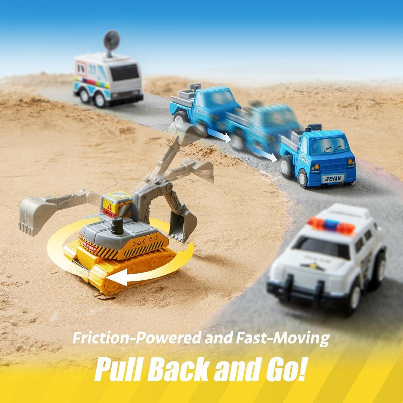 18-Piece Pull Back Cars and Trucks Toy Set for Kids Ages 3+ Friction Powered Mini City Vehicles Party Favors Easter Christmas Gift Boys Girls