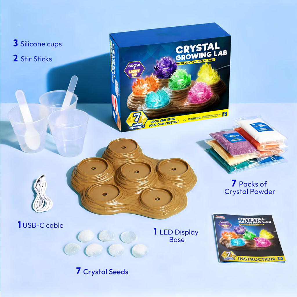 Crystal Growing Kit for Kids with Light-Up Base – 7 Color Science Experiment Set, STEM Learning Toy for Boys & Girls Ages 8+, Birthday & Christmas Gift