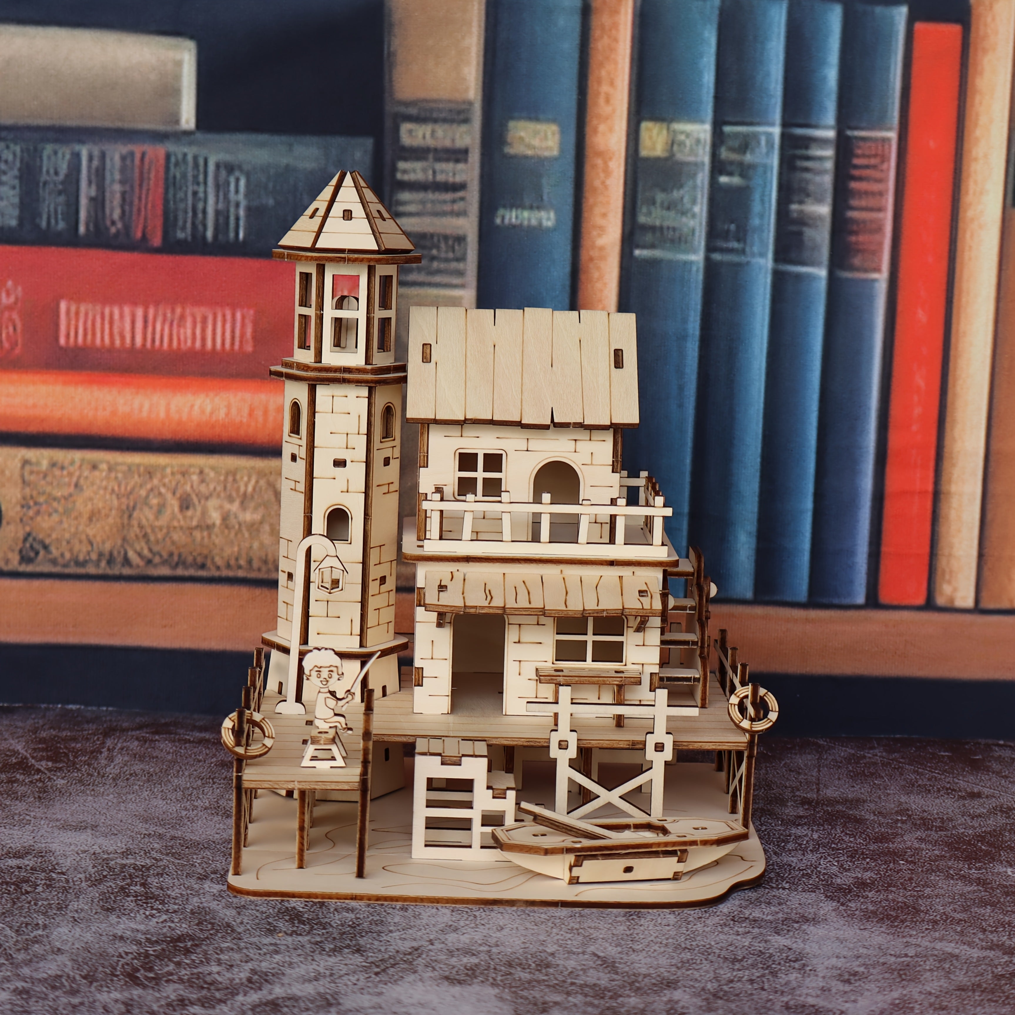 Wooden 3D Puzzle Model Kit Fisherman's Cabin - Handmade Wood Assembly Building Set for Adults & Kids, STEM Craft Gift