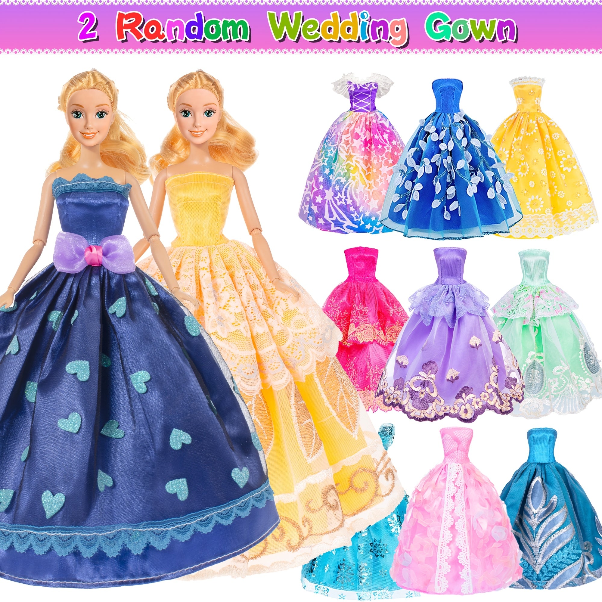 50-Piece Doll Clothes and Accessories Set for 11.5 Inch Fashion Dolls - Princess Dresses Outfits Shoes Fur Coat Jewelry, Complete Doll Wardrobe Gift for Girls Ages 3+, Birthday Christmas Easter Gift