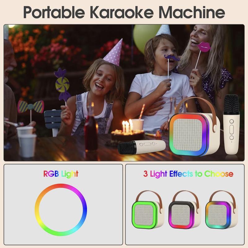 Portable Karaoke Machine with 2 Wireless Microphones, Bluetooth LED Speaker with 5 Voice Effects and USB-C Charging for Kids and Family Parties