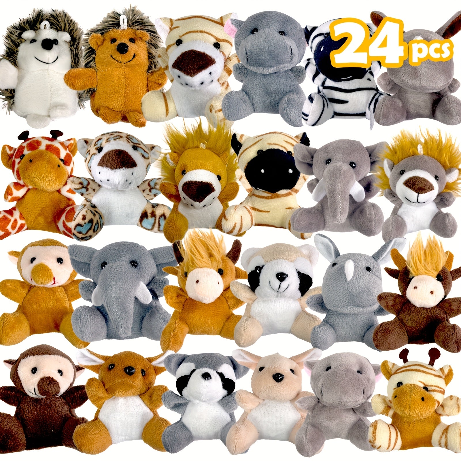 Mini Forest Animal Plush Toys Bulk 12 or 24 Pcs – Cute Small Stuffed Animals for Animal Theme Party, Classroom Treasure Box, Party Favors & Kids Birthday Gifts