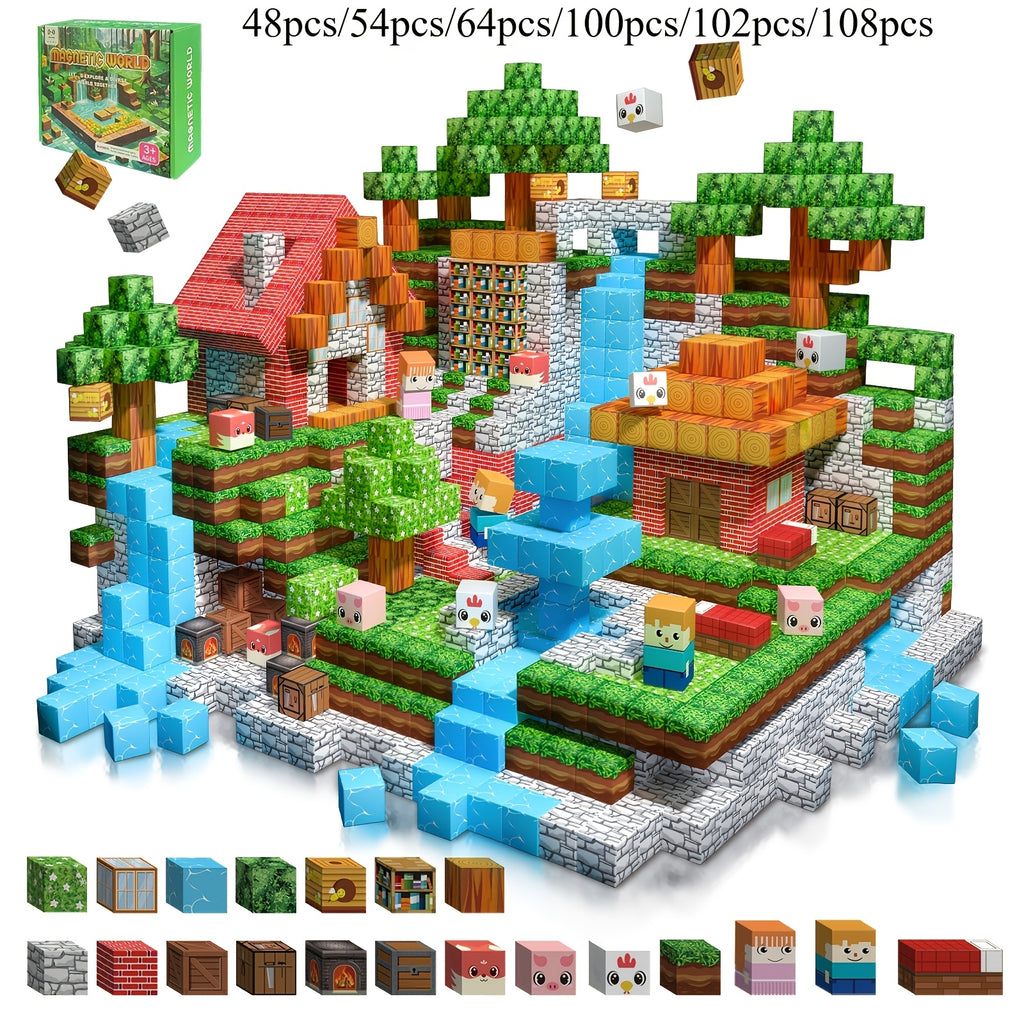 Magnetic Blocks STEM Building Toy for Kids – 48 to 108 Piece Magnetic Tiles Set for Boys & Girls Ages 3-10 – Sensory Educational Construction Toy – Birthday, Halloween & Christmas Gift