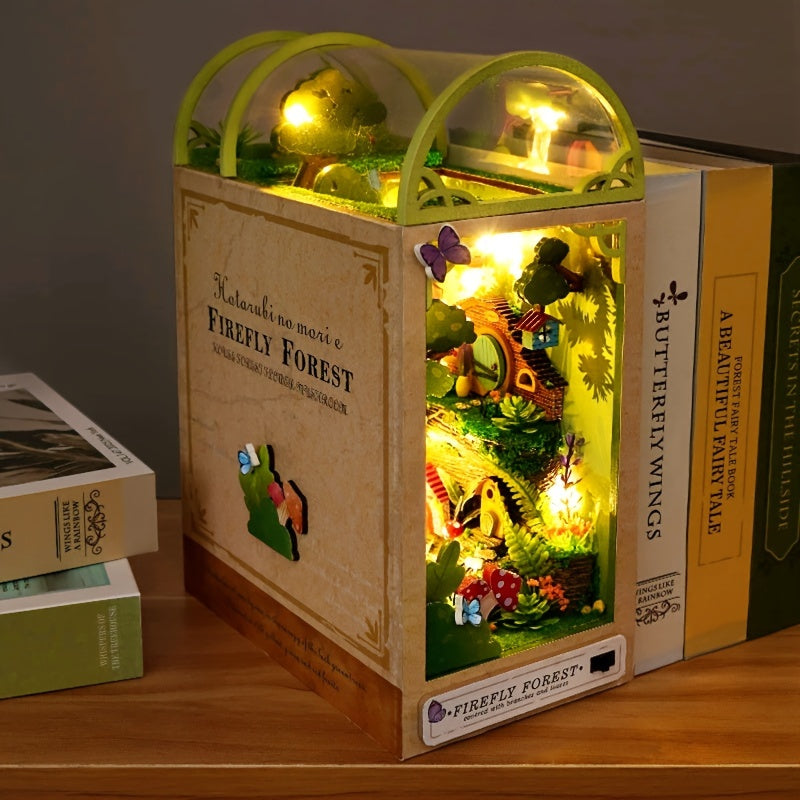 Book Nook Kit DIY Miniature Tiny House Dollhouse – Multicolor 3D Wooden Puzzle Bookshelf Insert Home Decor Gift for Teens Adults Birthday Christmas Thanksgiving No Battery No Glue
