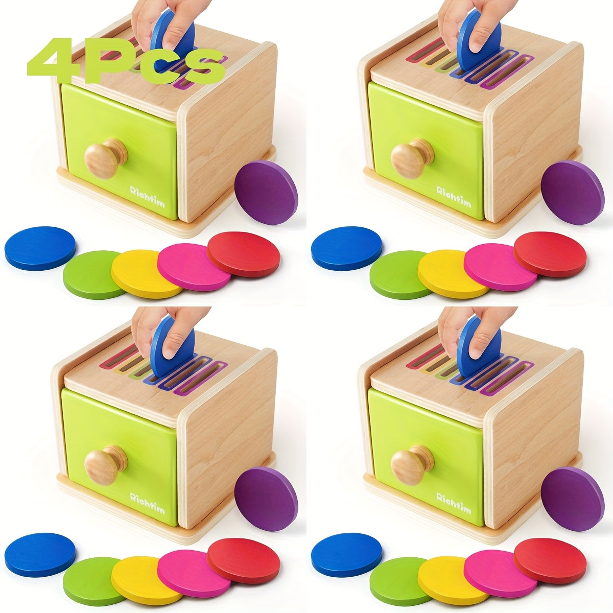 Wooden Color Sorting Toy with Drawers for Toddlers – Montessori Object Permanence Fine Motor Skills Educational Toy for Baby 12-18 Months Boys & Girls