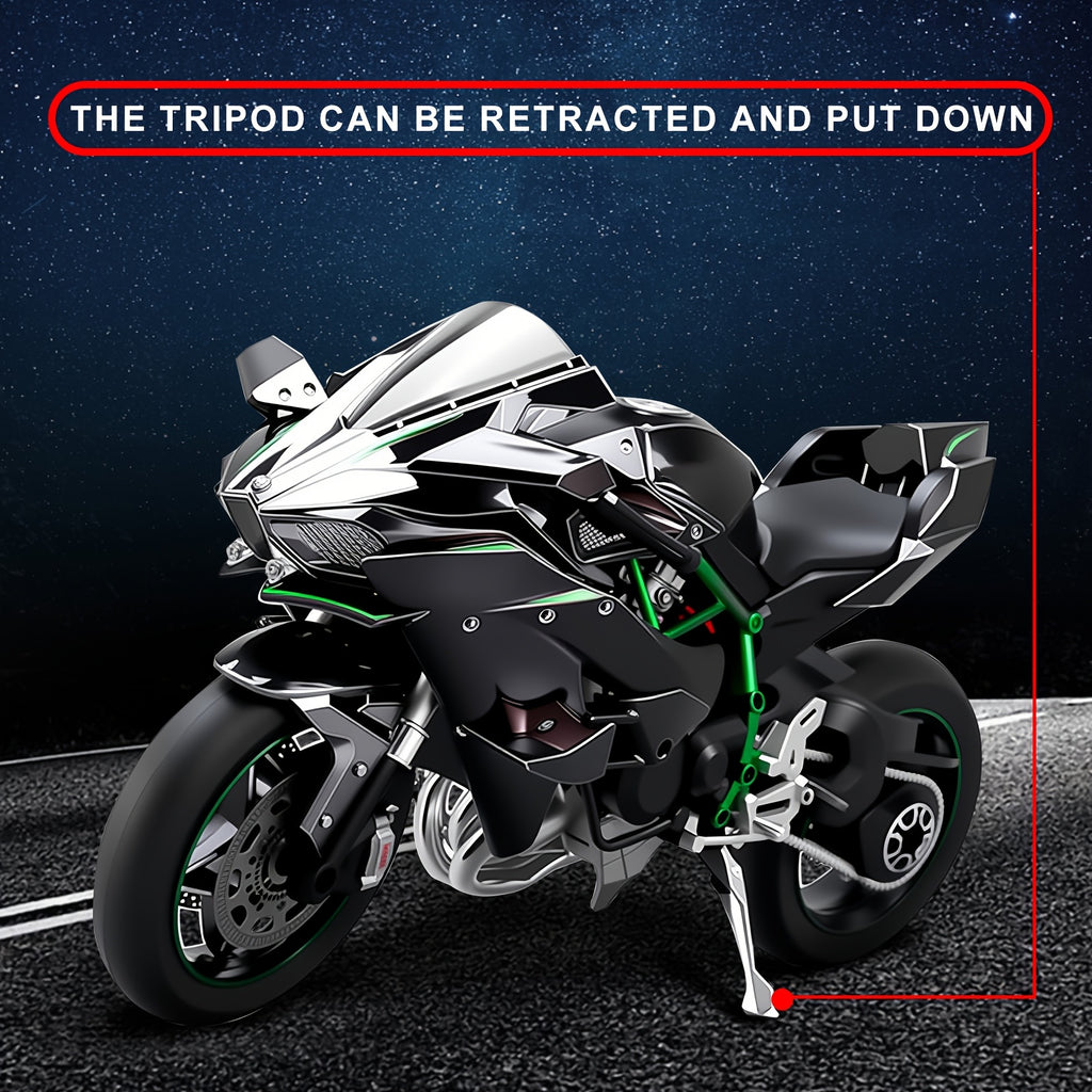 Die-Cast Motorcycle Model with Realistic Sound Effects & Exhaust Spray – 1:6 Scale Alloy Replica with LED Lights, Rotating Wheels & 8 Accessories, Collector Gift for Motorcycle Enthusiasts
