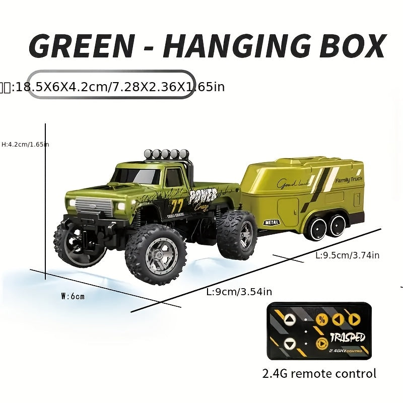 RC Monster Truck with Trailer App Controlled Alloy Die-Cast 3-Speed Heavy-Duty Suspension Underbody LED Lights USB Rechargeable Indoor Outdoor Kids Gift