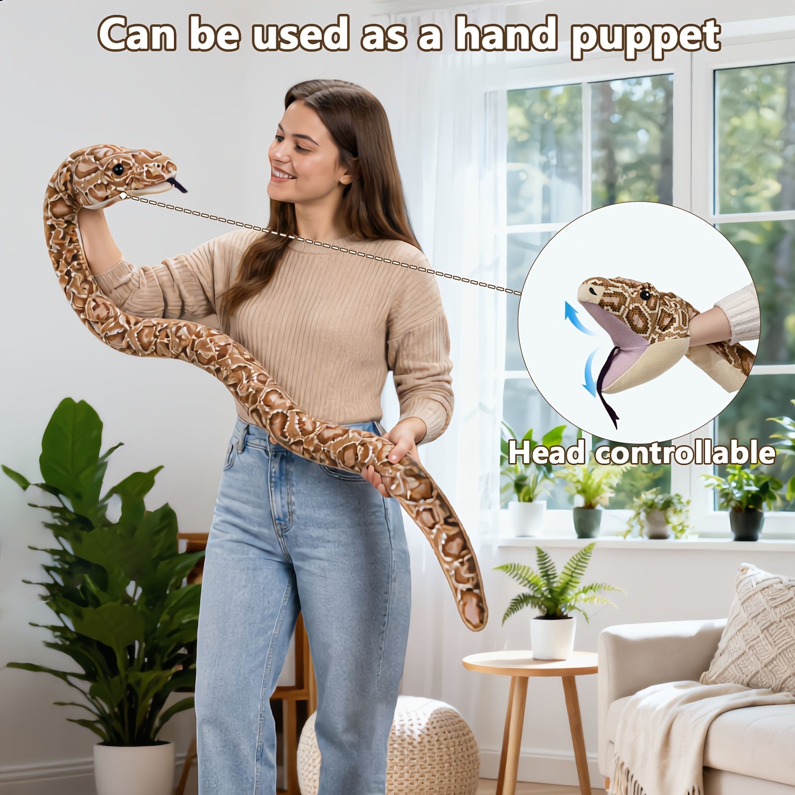 Giant Snake Plush Toy Pillow Realistic Python Stuffed Animal - Funny Prank Gift Cushion Doll for Halloween Christmas Kids Adults Small