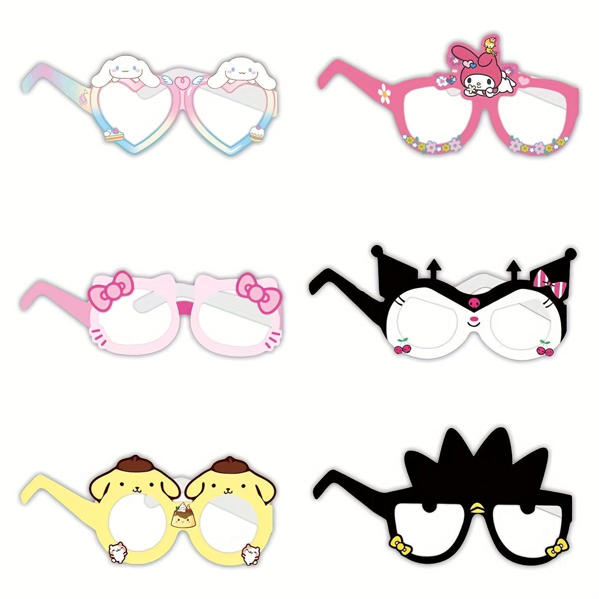 Sanrio Party Glasses Props Set 12pcs – Hello Kitty Kuromi My Melody Cinnamoroll Photobooth Eyewear Birthday Party Favors