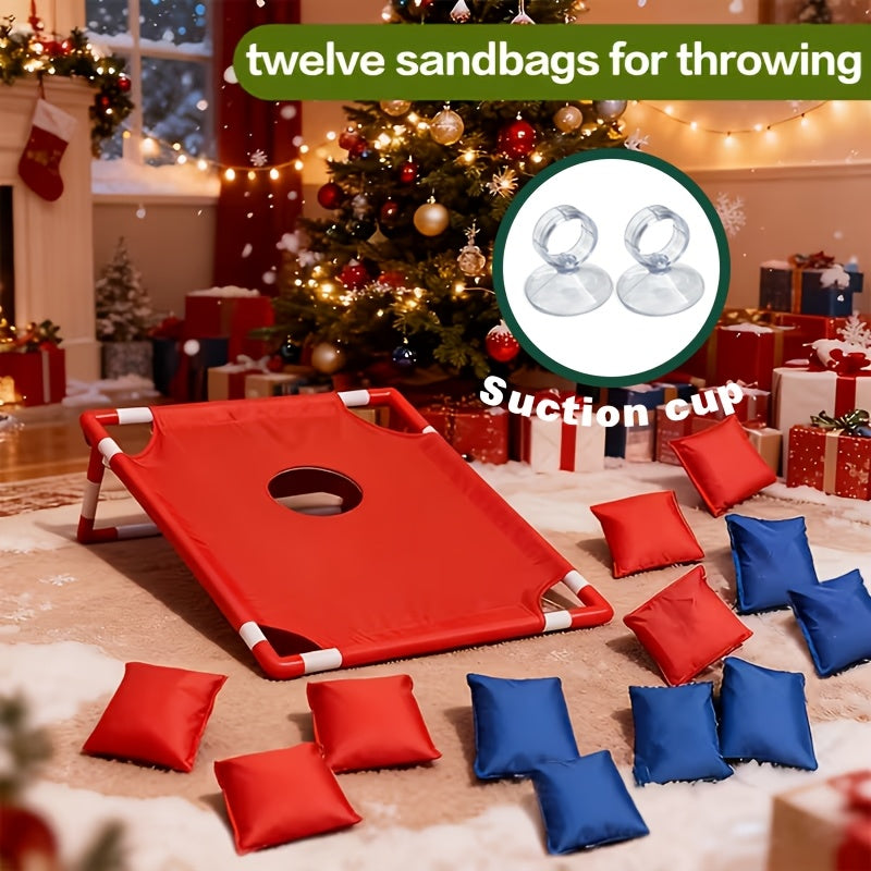 Bean Bag Toss Game Set Portable Cornhole Board – Foldable Outdoor Backyard Game with 12 Bean Bags & Storage Bag – Family Party Camping Lawn Game for Kids & Adults, Red or Blue