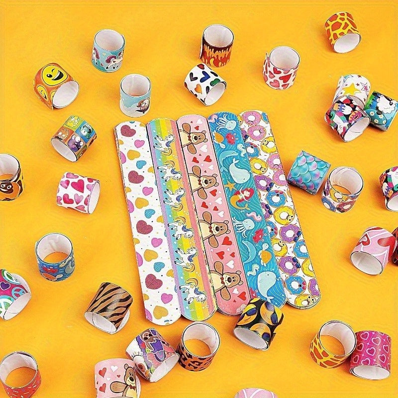 Slap Bracelets for Kids Bulk – 60pcs Wristbands with Animals, Hearts & Unicorn Prints, 36 Fun Designs for Party Favors, Classroom Prizes, Easter Bags & Birthday Gifts
