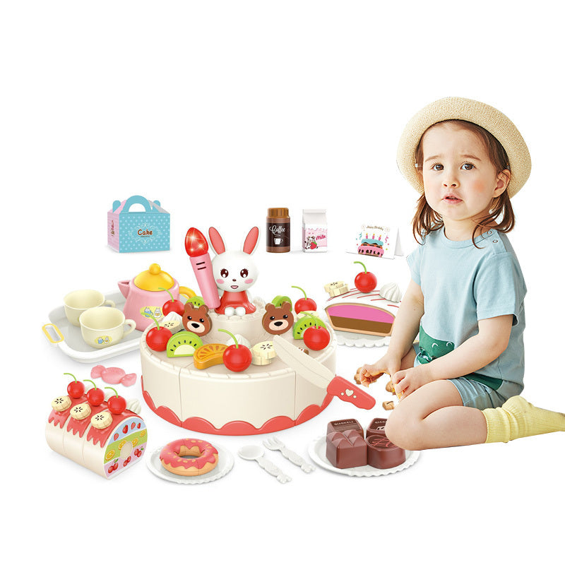 Birthday Cake Tea Party Play Food Toy Set Kids Pretend Play Cake Decorating Dessert Accessories 75-85pcs Girls Ages 3+