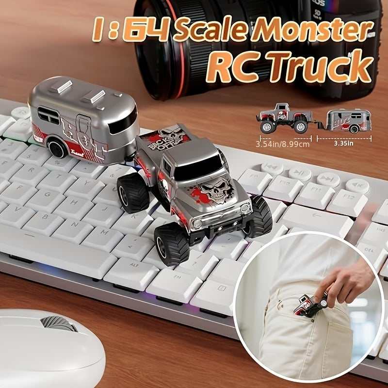 Mini RC Alloy Off-Road Monster Truck 1:64 Scale – 2.4GHz High-Speed Remote Control Crawler with LED Headlights, Street Graffiti Design, Cool Gift for Boys Kids and Adults