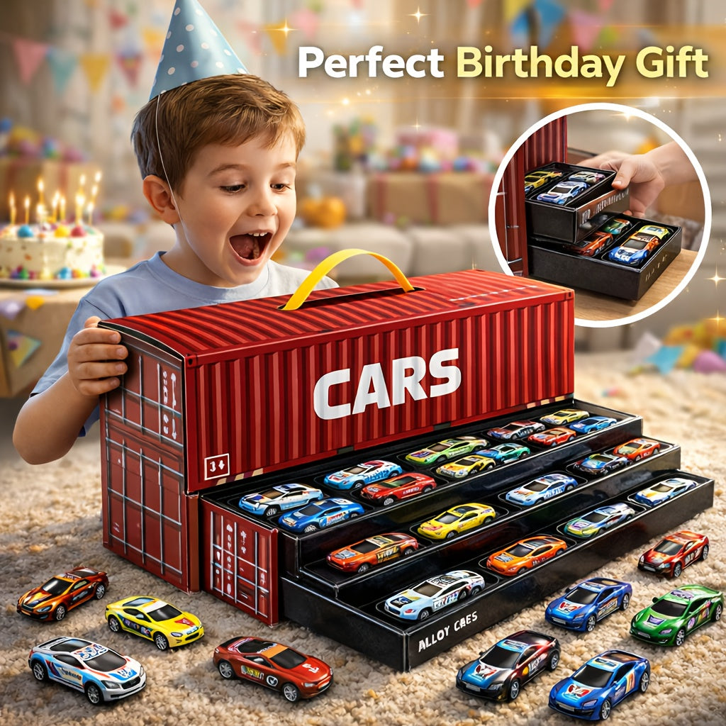 Racing Car Toy Set 48PCS Friction Powered Mini Cars with 4-Level Garage Track All-in-One Play Set for Boys Ages 3+ Birthday Christmas Gift