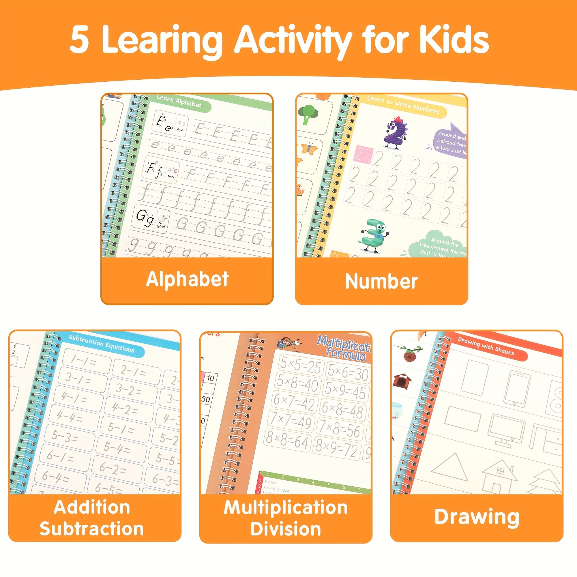 Magic Grooved Handwriting Practice Book for Kids Reusable Tracing Workbook Letters Numbers Drawing Ages 3-8 Kindergarten Preschool Learning Gift