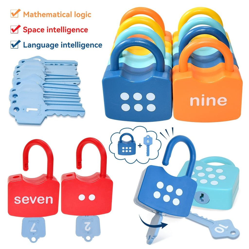Number Lock & Key Counting Toy Set 10 Pcs - Math Learning Toy for Preschoolers Ages 3-5, Kindergarten Classroom Activity Game, Educational STEM Gift for Boys Girls Birthday Christmas