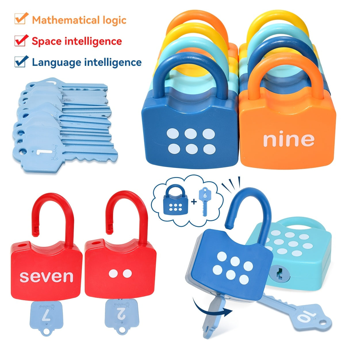 Number Lock & Key Counting Toy Set 10 Pcs - Math Learning Toy for Preschoolers Ages 3-5, Kindergarten Classroom Activity Game, Educational STEM Gift for Boys Girls Birthday Christmas