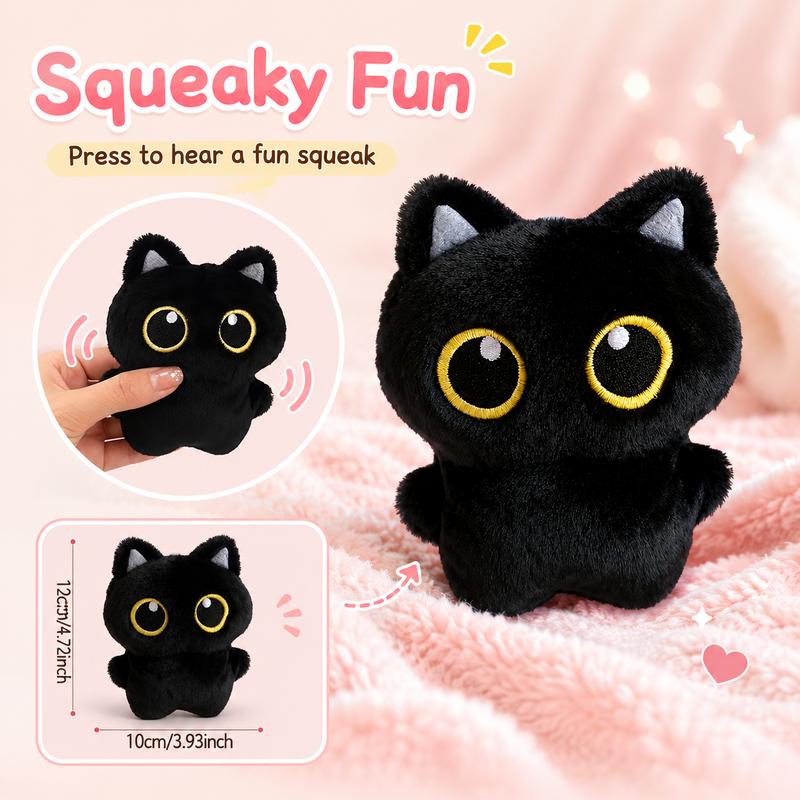 Big Eye Black Cat Plush Toy, Pocket-Sized Kitty Stuffed Animal for Desk and Bedroom Decor, Cute Cat Lover Birthday and Holiday Gift