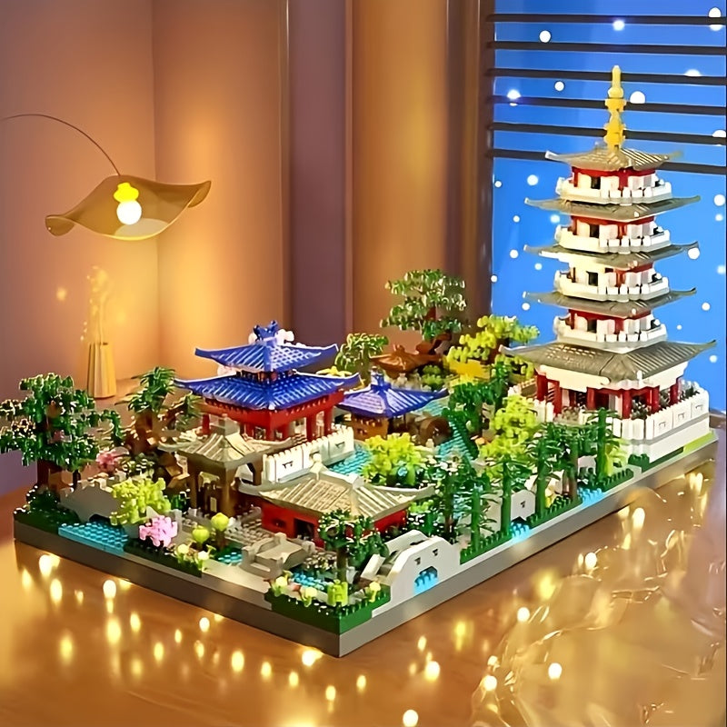Chinese Architecture Building Blocks 3282 Pieces, Hangzhou West Lake Miniature Model with Pagoda Cherry Blossom Botanic Landscape, STEM Collectible Display Set for Adults Teens Ages 14+, Birthday Christmas Gift