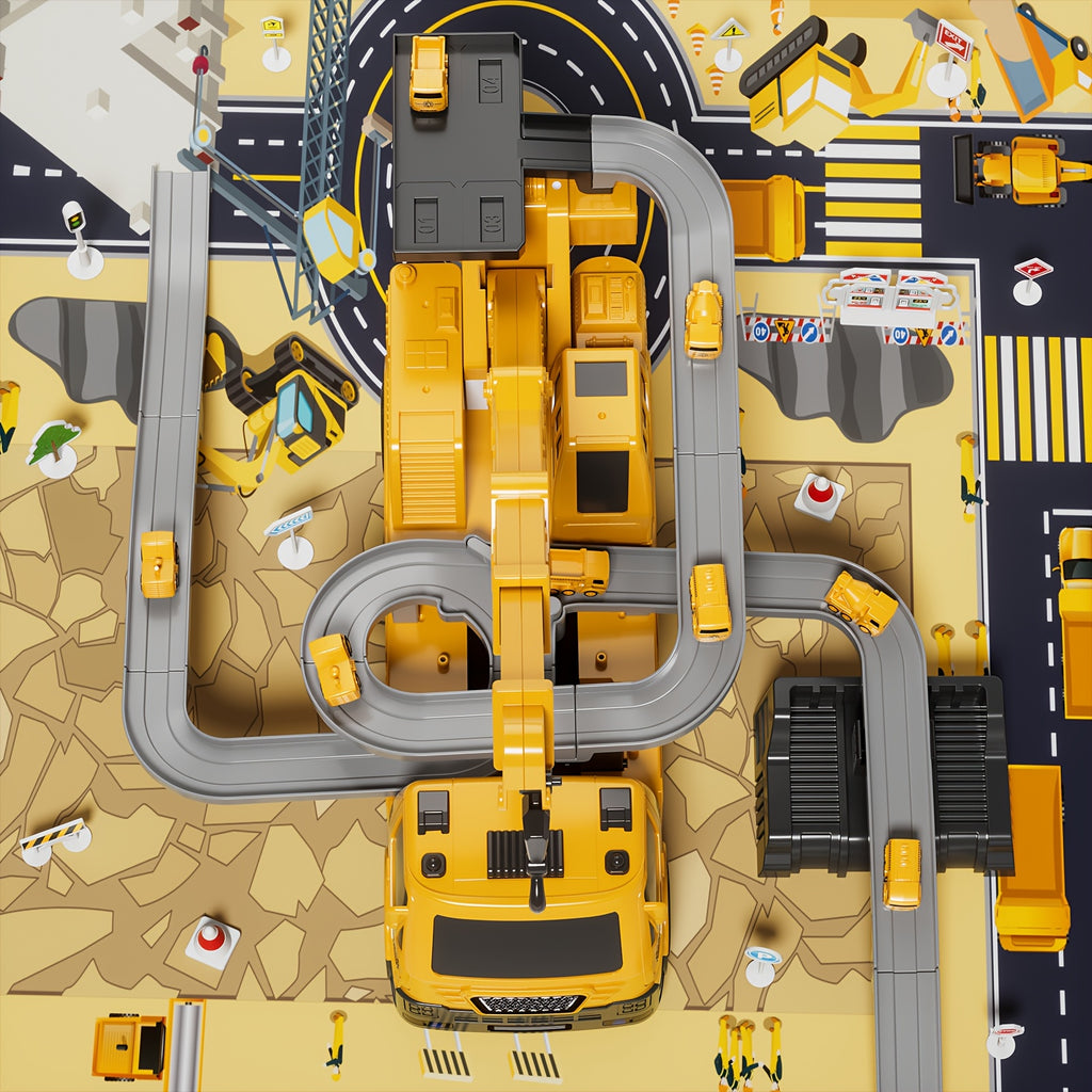 3-in-1 Construction Vehicle Toy Set Crane Excavator Racing Track with 8 Cars Lights Sounds STEM Playset for Kids Boys Girls Toddlers Ages 3+ Birthday Christmas Gift