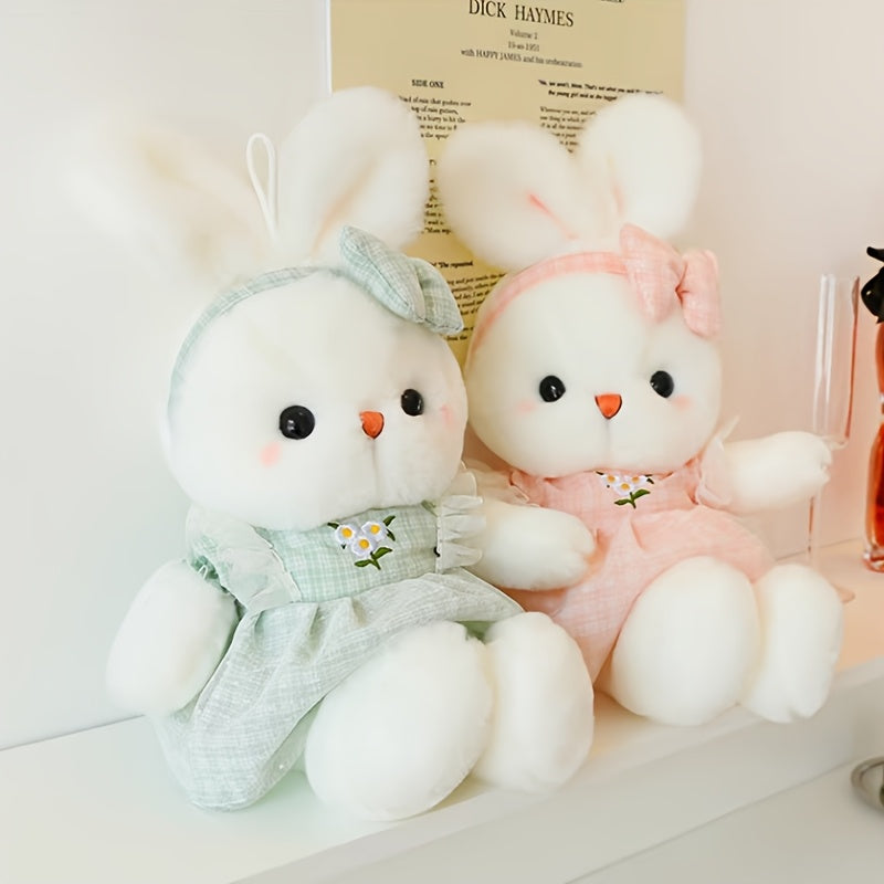 Easter Bunny Plush Toy with Bow - Cute Soft Stuffed Rabbit Doll, Adorable Bunny Plushie for Easter Basket, Birthday Valentine's Day Gift for Kids Girls Women