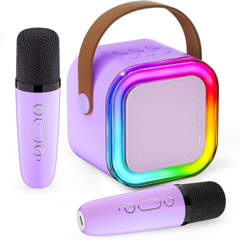 Mini Karaoke Machine for Kids with 2 Wireless Microphones, Bluetooth 5.4 Portable Speaker, 5 Voice Effects and Colorful Lights for Family Parties
