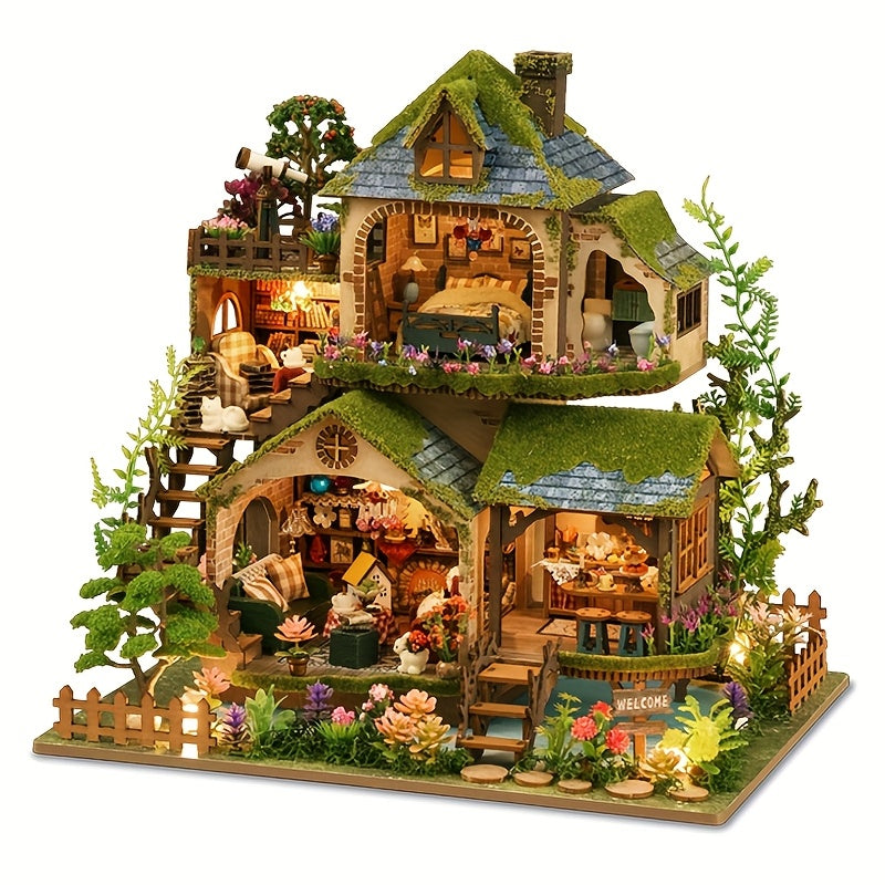 DIY Miniature Forest Hut Wooden Dollhouse Model Kit – Forest Adventures Handmade Assembly House for Adults & Teens Ages 14+, Home Decor Display, Birthday Christmas Valentine Gift