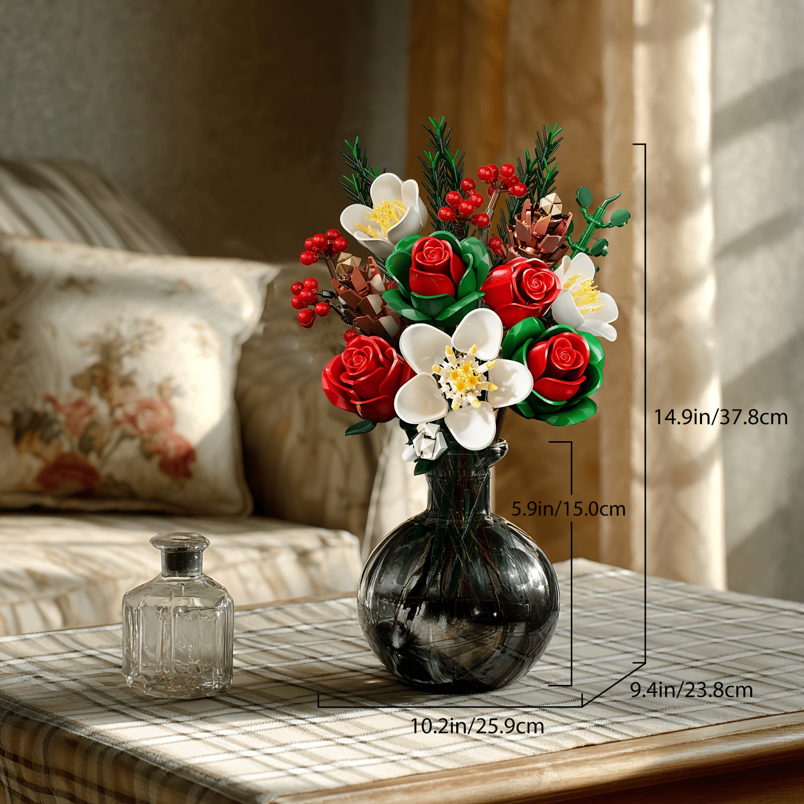 Rose Lily DIY Building Block Flower Bouquet Set Healing Flower Series Artificial Desktop Decoration Birthday Valentine's Day Mother's Day Gift for Girls Women