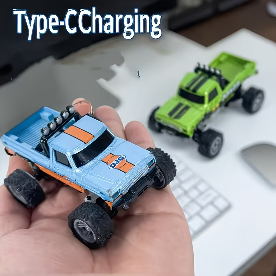 Mini RC Monster Truck 1/64 Scale 2.4GHz Die-Cast Alloy Off-Road Climbing Car with Shock Absorber - High Speed RC Gift for Adults Kids Boys