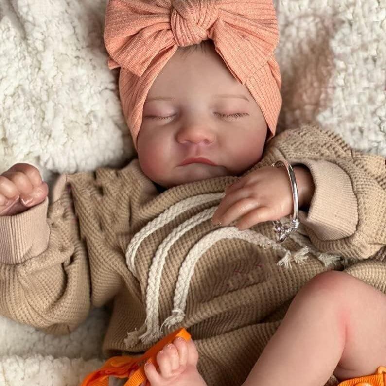 Sleeping Newborn Reborn Baby Doll 19 Inch 48cm, Lifelike Painted Hair Doll with Outfit, Bottle and Pacifier for Pretend Care and Gifts