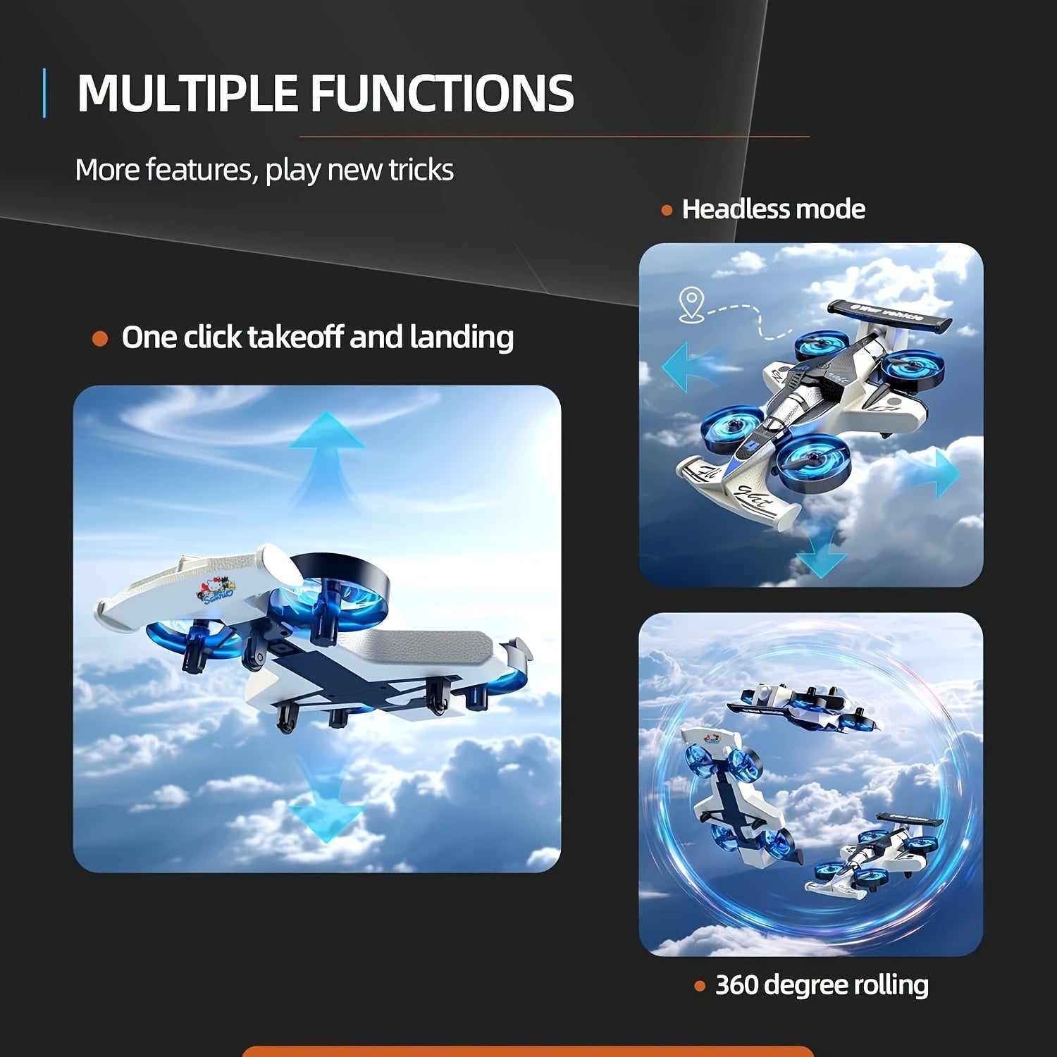 2-in-1 RC Flying Car Drone Combo Remote Control Car and Quadcopter One-Key Takeoff Stable Hover Racing Mode 360 Flips Birthday Gift Ages 14 and Up