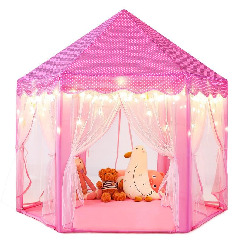 Princess Castle Play Tent for Kids, Sumbababy Hexagon Indoor Outdoor Playhouse with Optional Lights and Mat for Reading, Pretend Play and Birthday Gifts