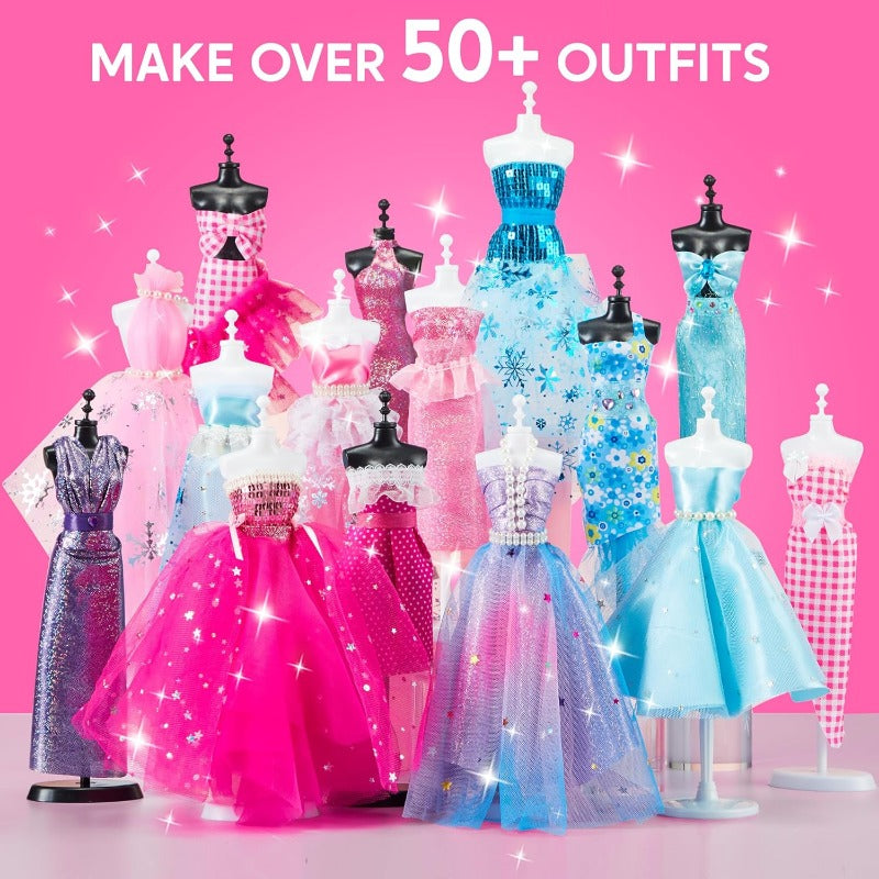 Fashion Design Kit for Girls 400PCS DIY Sewing Craft Set with 3 Mannequins No-Sew Fabric Art Toy Birthday Gift for Kids Ages 8-12