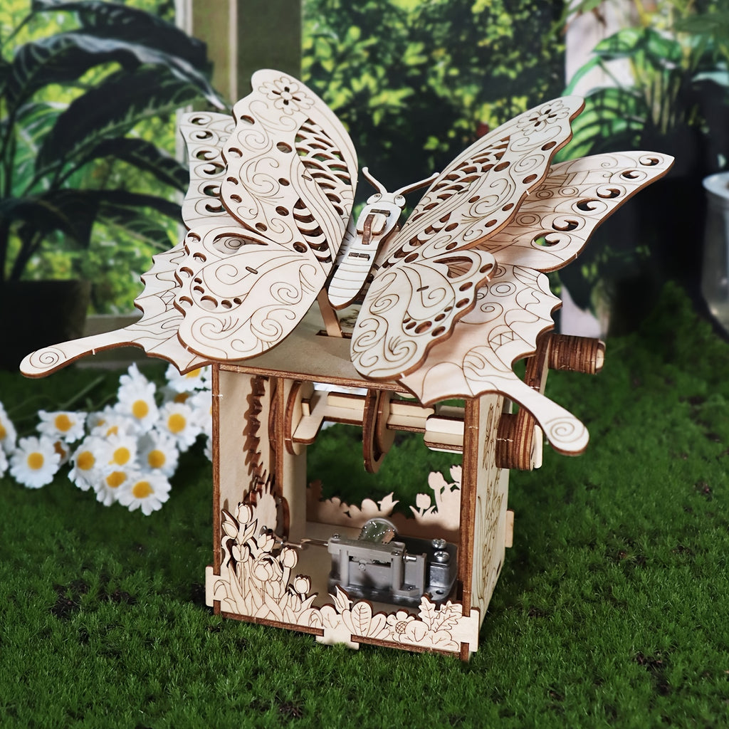 3D Wooden Puzzle Music Box You Are My Sunshine, Butterfly Hand Handmade Assembly Model Kit, Unique Christmas Birthday Holiday Gift for Women Girls & Music Lovers