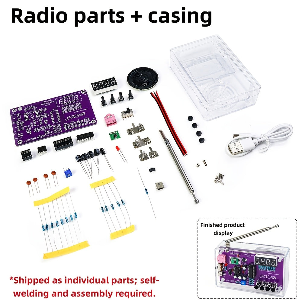 DIY FM Radio Building Kit with LED Display & Soldering Practice – All-in-One Electronics Learning Kit with Tuning Knob, Volume Control & Antenna for Adults & Hobbyists