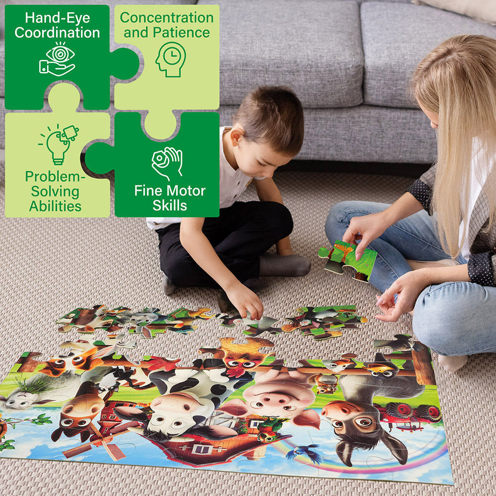 Large Floor Puzzle for Kids Ages 3-6 – Mermaid & Farm Animals Jigsaw Puzzle Set, Preschool Educational Toy for Boys Girls, Best Christmas Birthday Gift