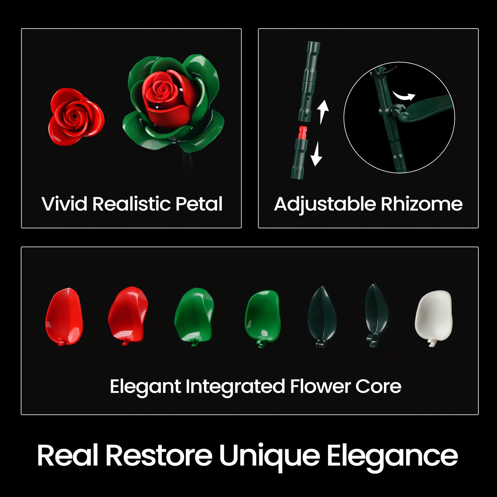 Rose Lily DIY Building Block Flower Bouquet Set Healing Flower Series Artificial Desktop Decoration Birthday Valentine's Day Mother's Day Gift for Girls Women