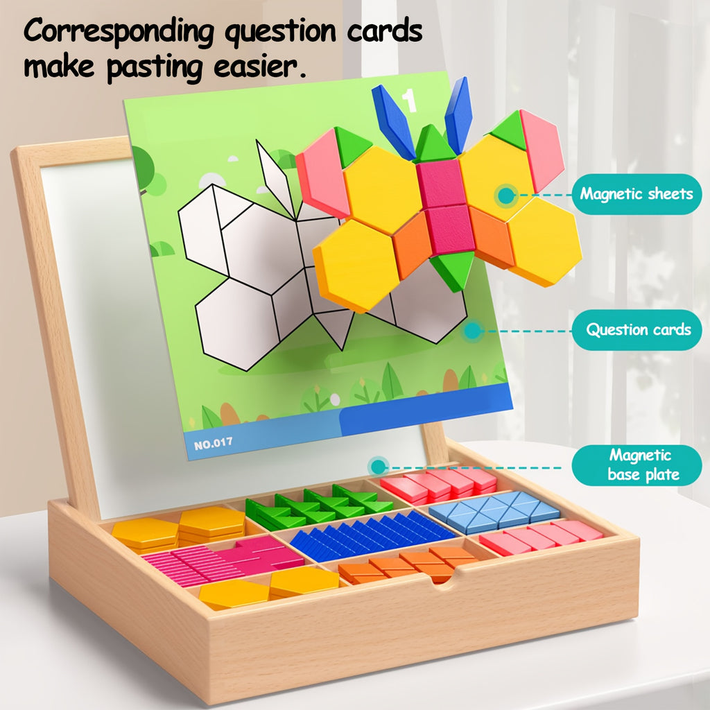 Magnetic Wooden Puzzle for Kids Ages 3-8 – Creative Geometric Shape Building Blocks STEM Educational Toy 128-280 Pieces